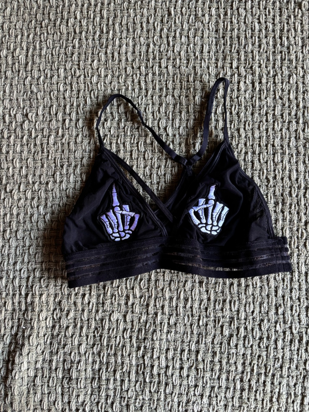Black Bralette with Skeleton Hand Patch